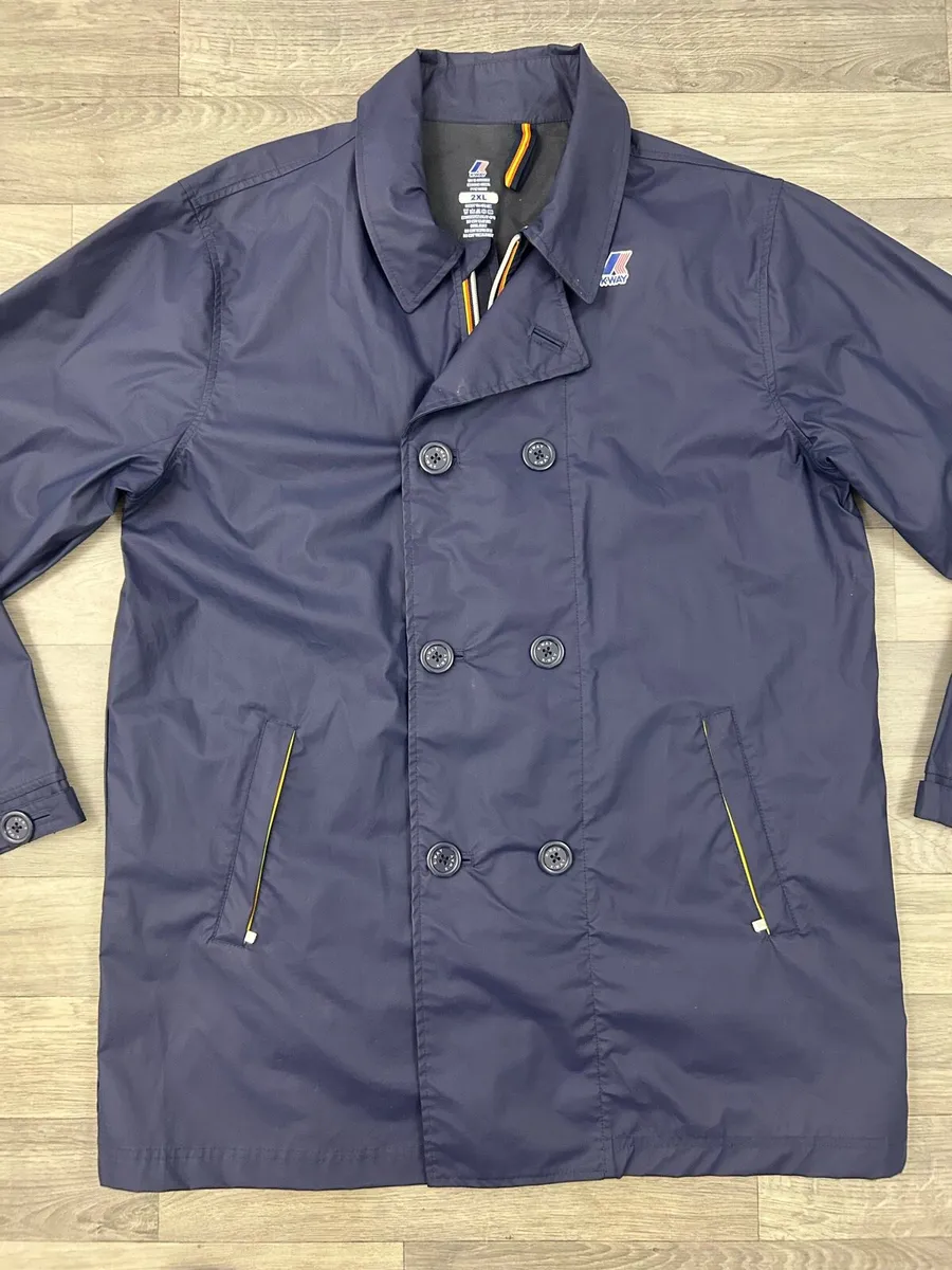 K-Way Coated Waterproof Long Peacoat Jacket XXL - Image 2