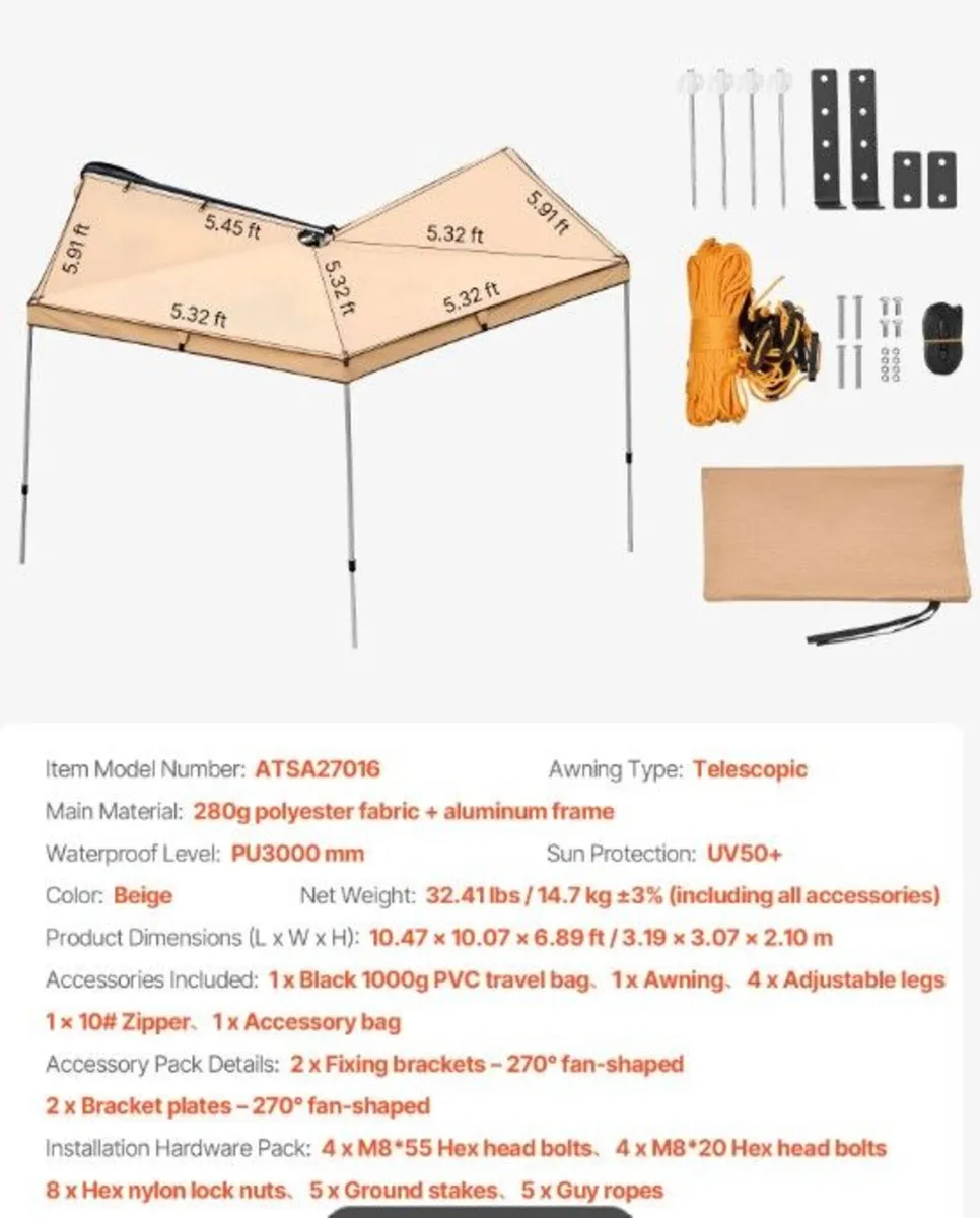 270 deg Vehicle Awning Wrap-Around Car Side10.5 x - Image 4