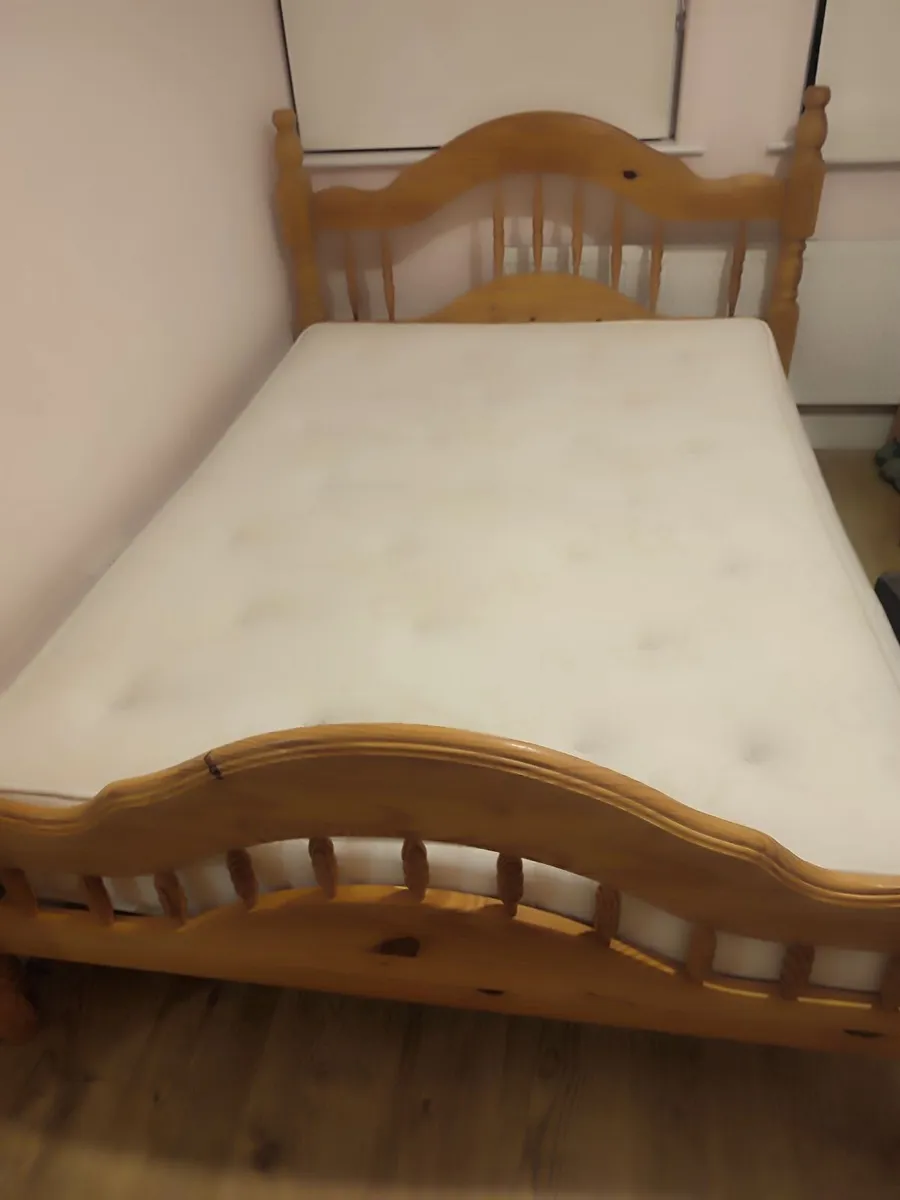 Wooden double bed with mattress - Image 1