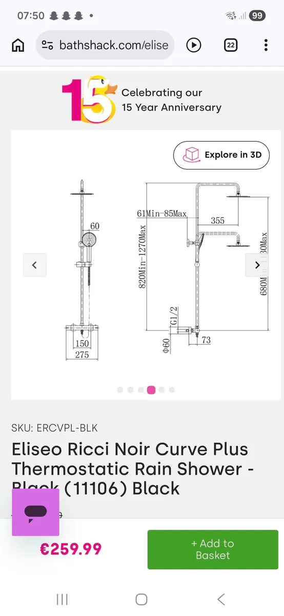 Thermostatic Rain shower black - Image 3