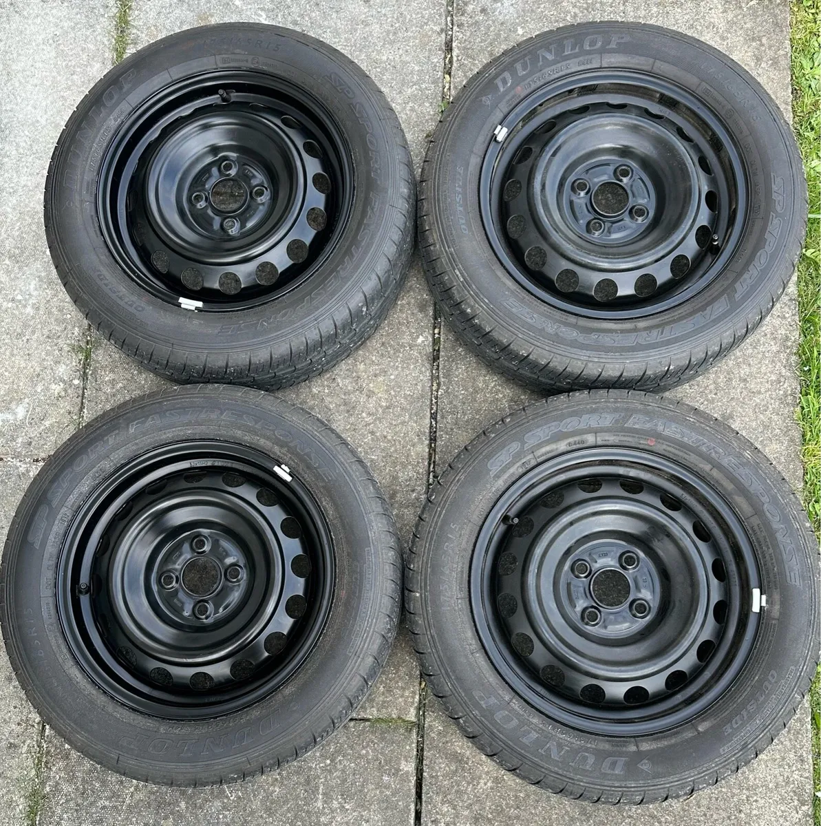 4 x New Steel Wheels + Dunlop Tyres 175/65/R15 - Image 1