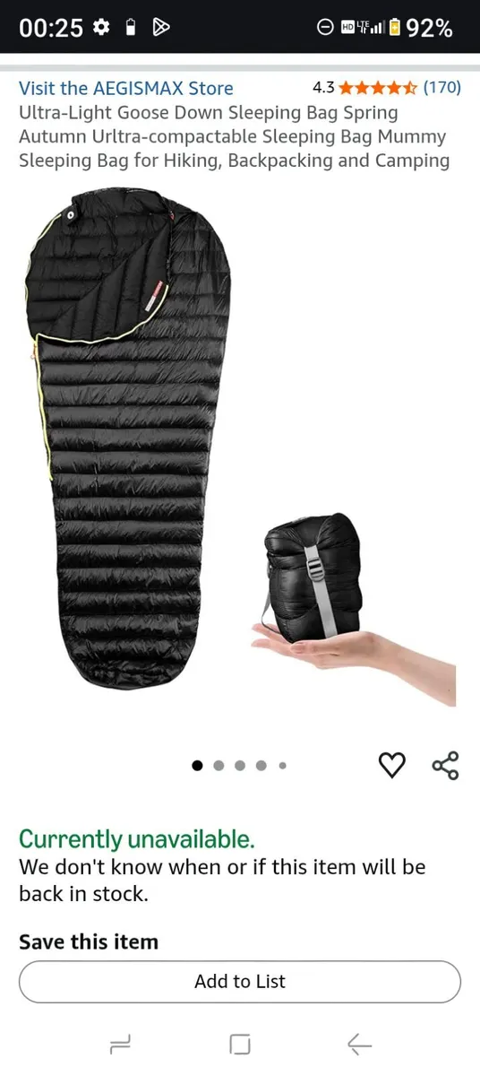 Super light weight down sleeping bag - Image 1