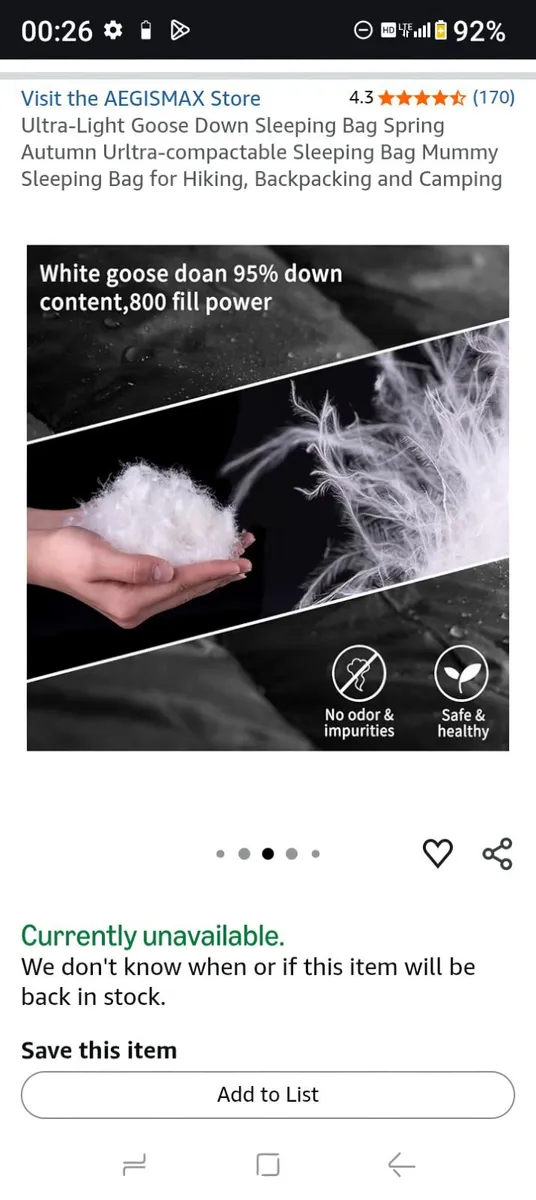 Super light weight down sleeping bag - Image 4