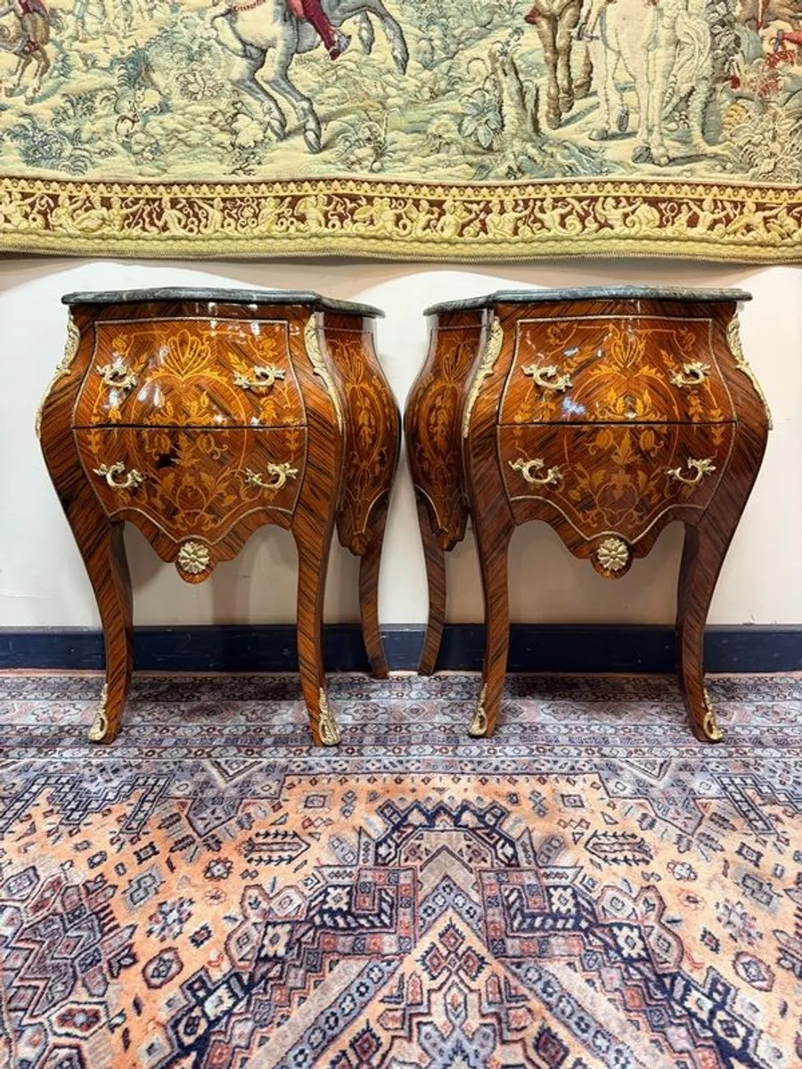 FLASH SALE ! Was 650 now 575 ! Elegant Pair of Bedside Lockers Marble Top Nightstands - Image 1
