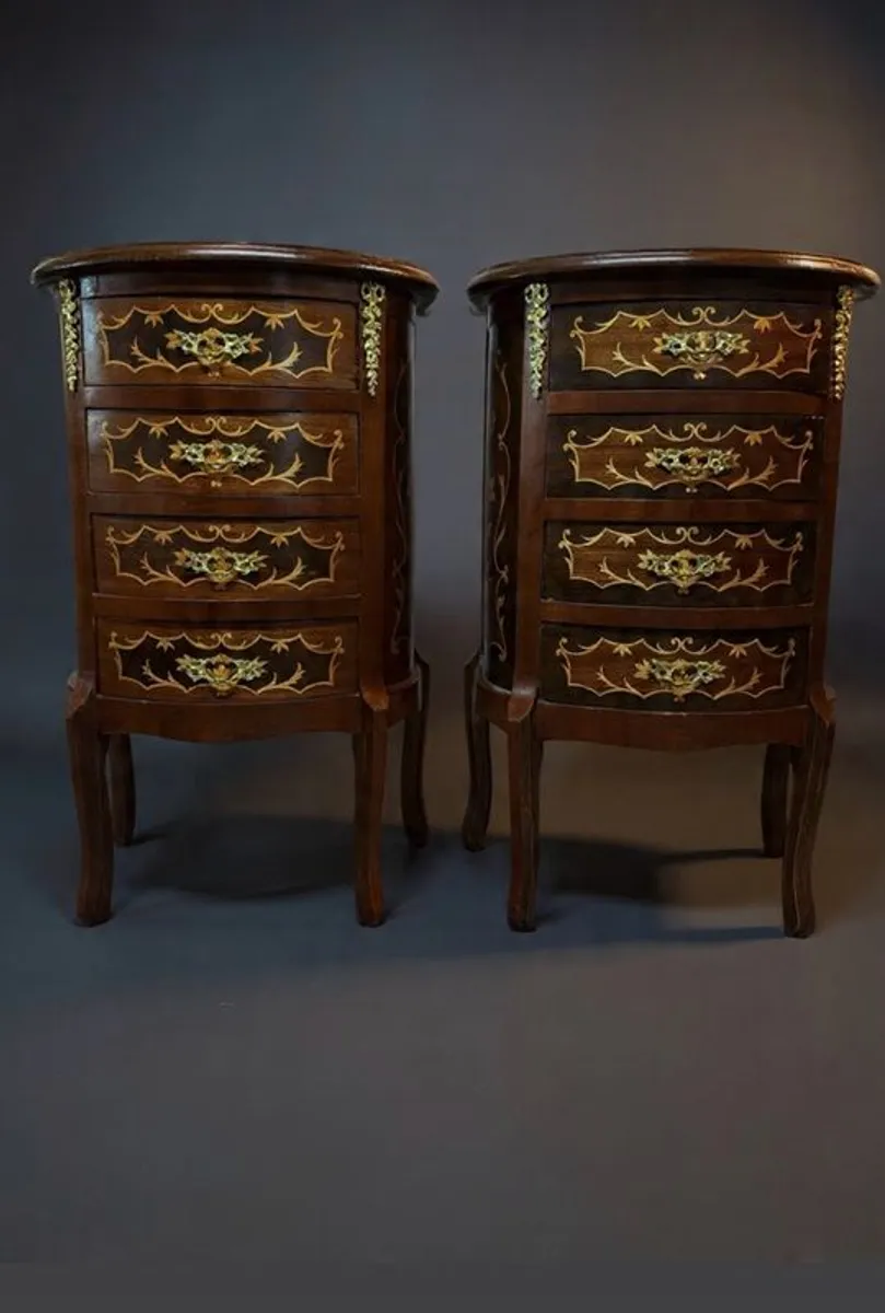 FLASH SALE ! Was 450 now 380 ! Nice Pair of Marquetry Inlay Bedside Lockers / Nightstands - Image 1