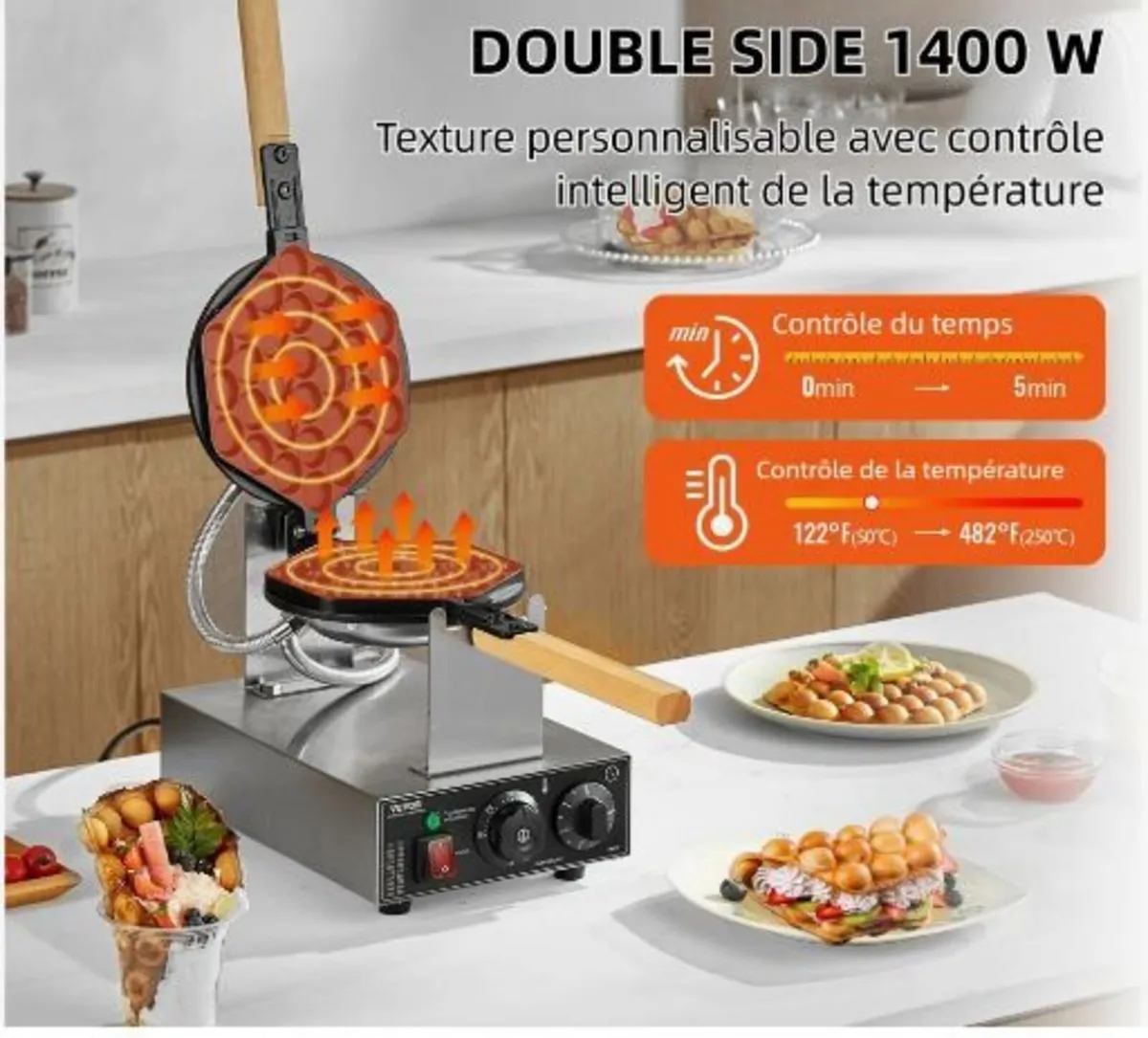 Commercial Bubble Waffle Maker, 1400W Egg - Image 2