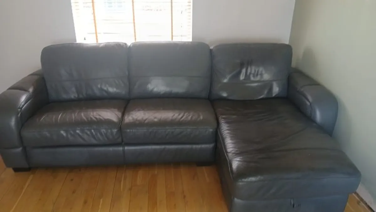 FREE 2 piece large grey leather sofa - Image 3