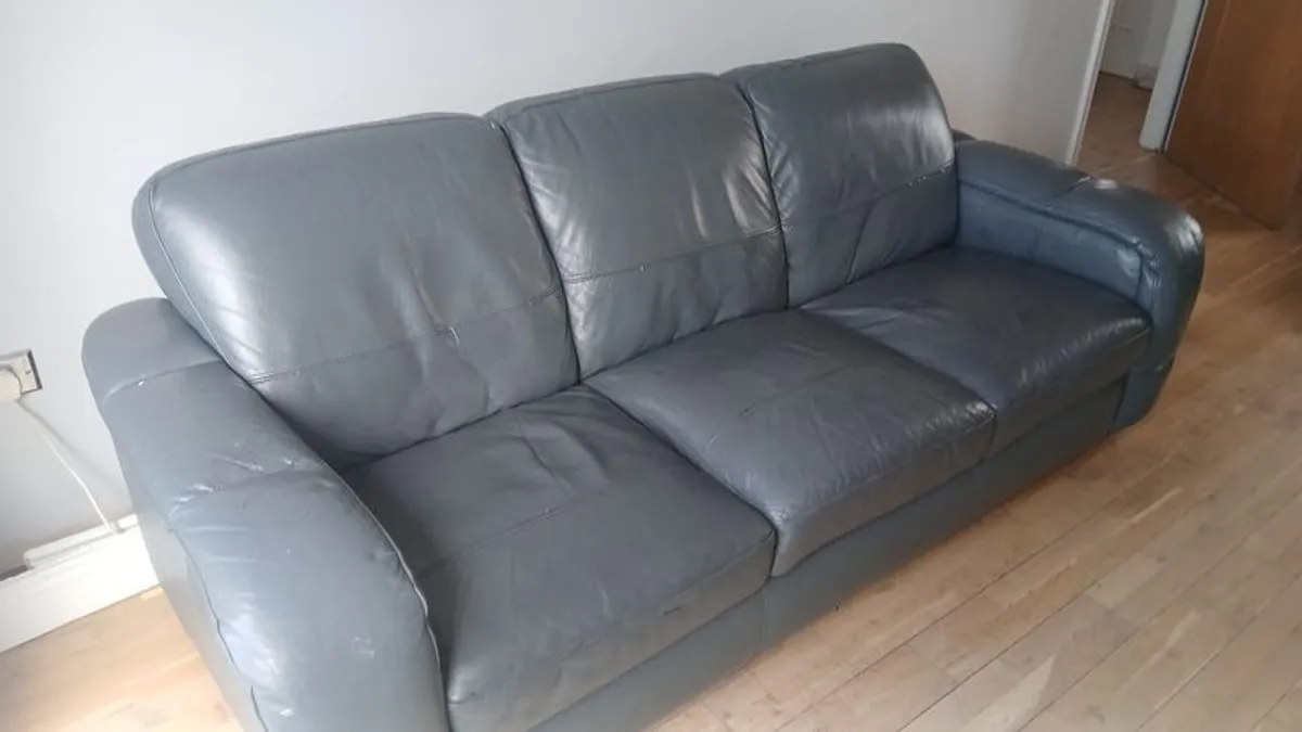 FREE 2 piece large grey leather sofa - Image 4