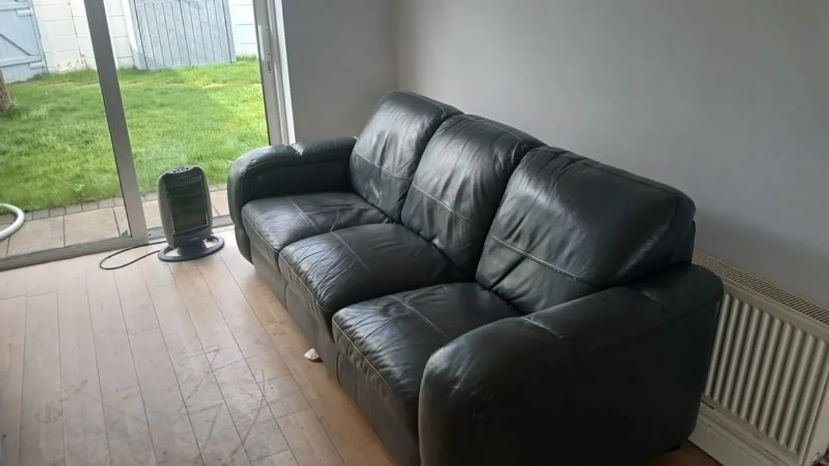 FREE 2 piece large grey leather sofa - Image 1