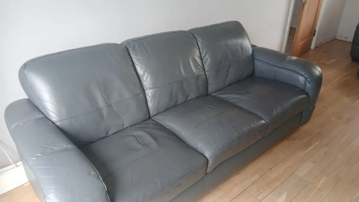FREE 2 piece large grey leather sofa - Image 2
