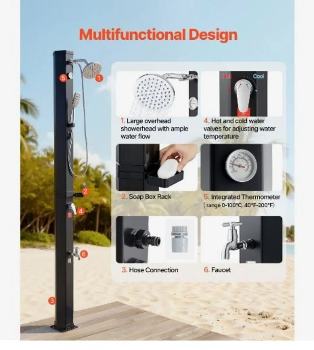 40L Solar Heated Shower, 205cm - Image 4