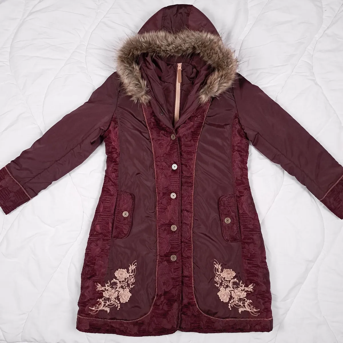 Joe Browns Burgundy Floral Embroidered Coat 14UK - Image 1