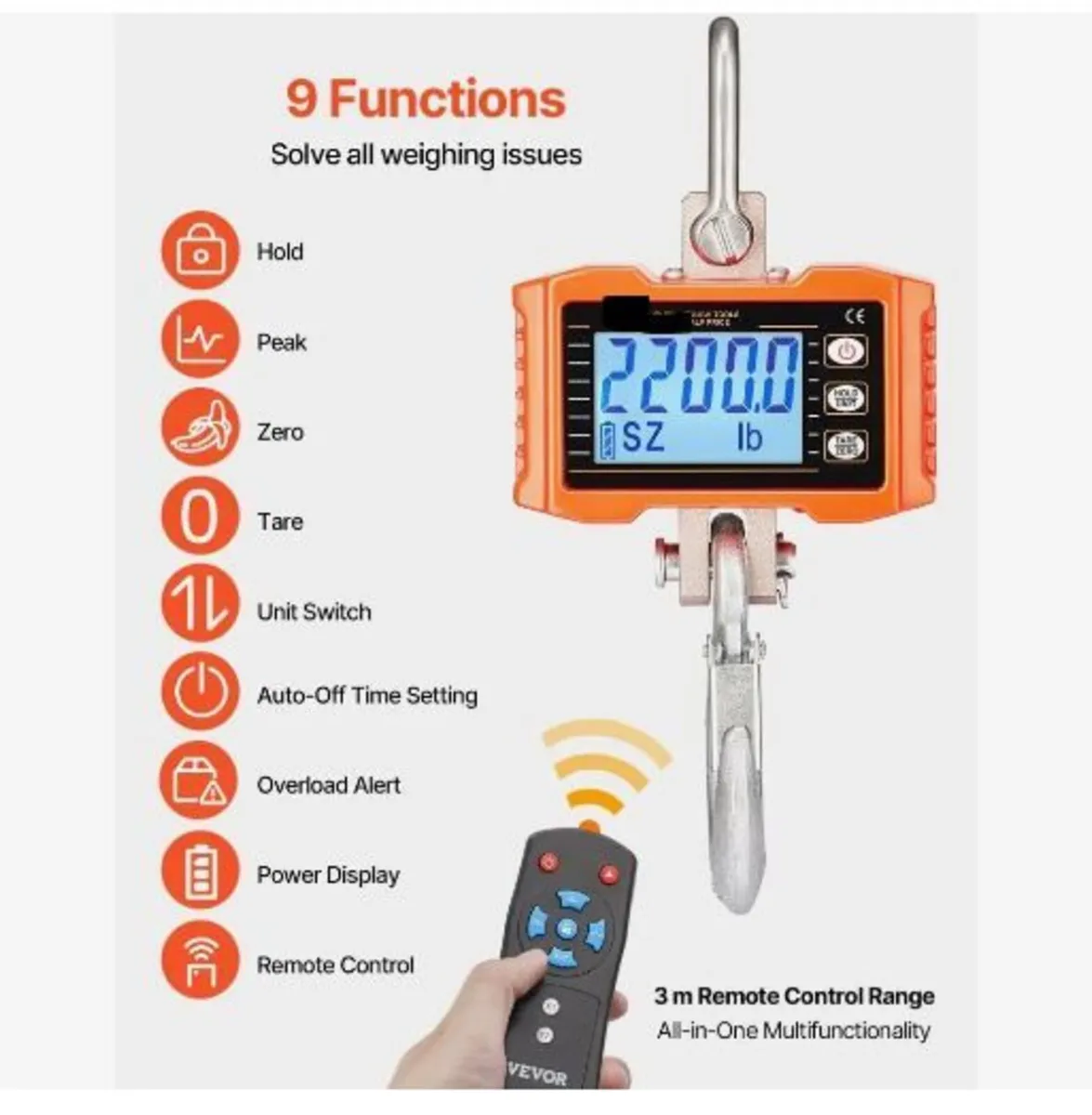 Digital Crane Scale, 2200 lbs/1000 kg - Image 2