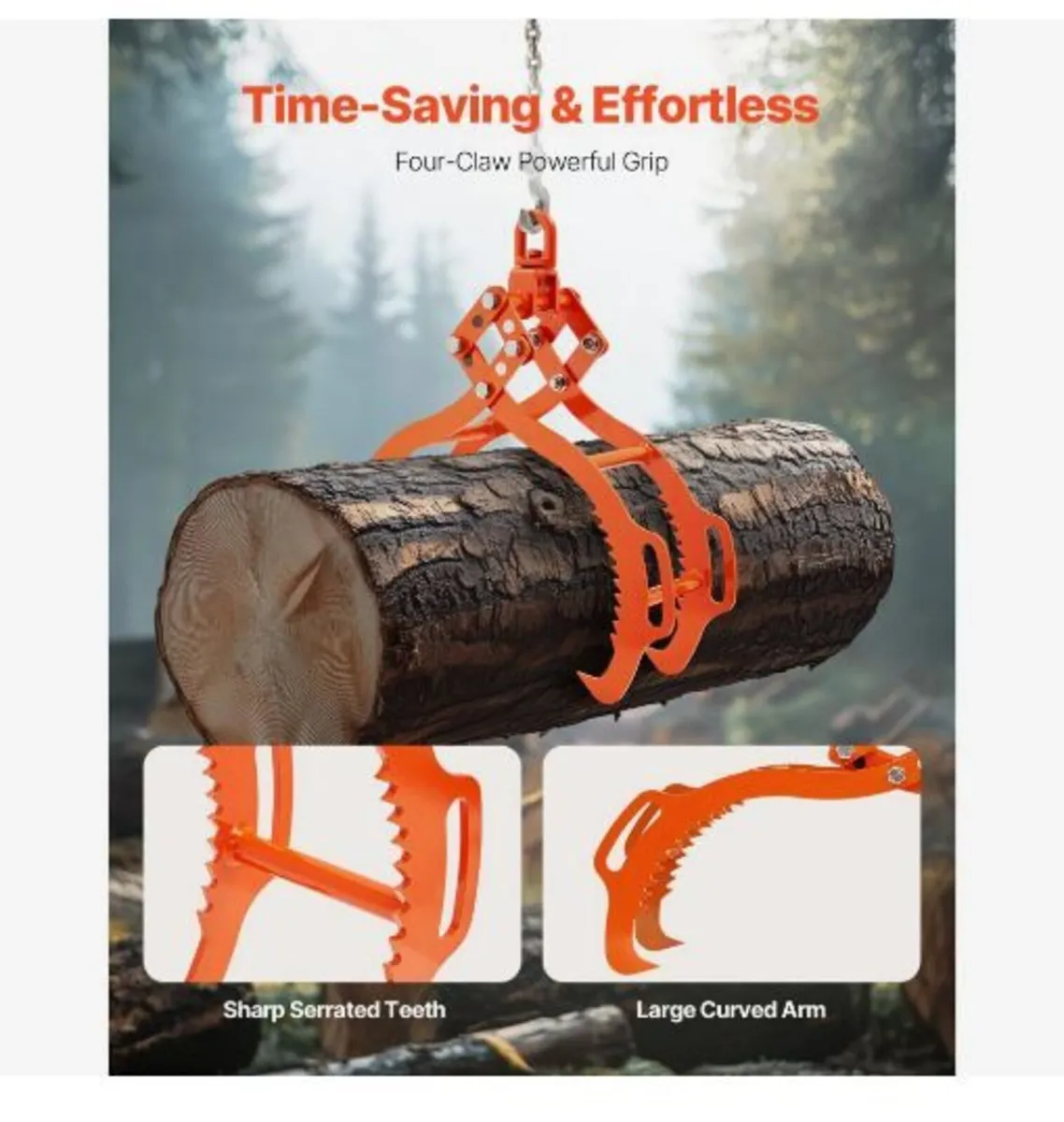 28in Log Lifting Tongs, 4-Claw Log Tongs - Image 3