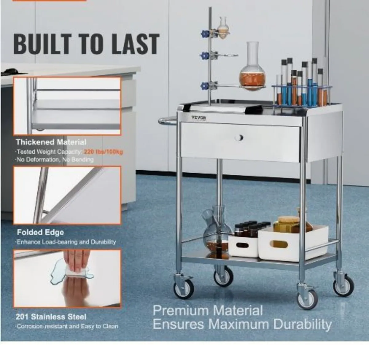 Medical Cart, 2 Layers Stainless Steel - Image 3
