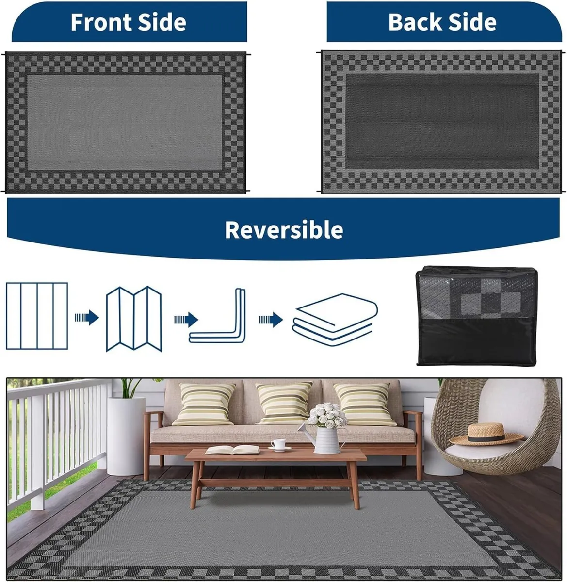 Waterproof Outdoor Rug 270 x 360 cm Large Plastic - Image 4