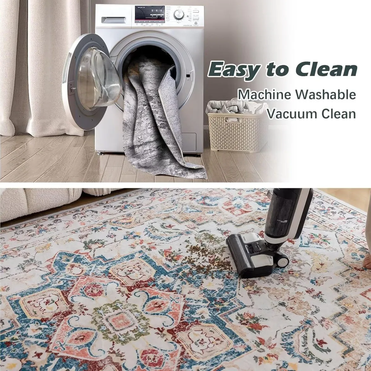 Rugs Living Room Washable Short Pile Area Vintage - Image 4