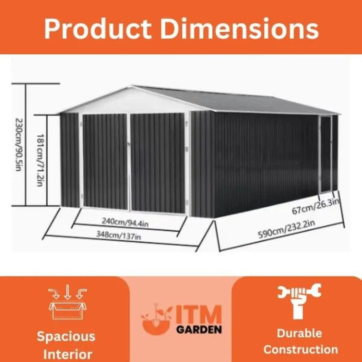 12x20ft  Metal Storage Shed / Garage – Brand New - Image 3