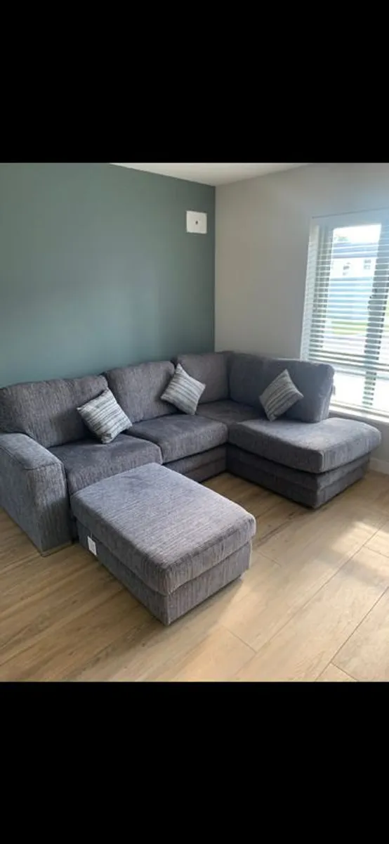 3 seater corner sofa with chaise & footstool in charcoal - Image 1