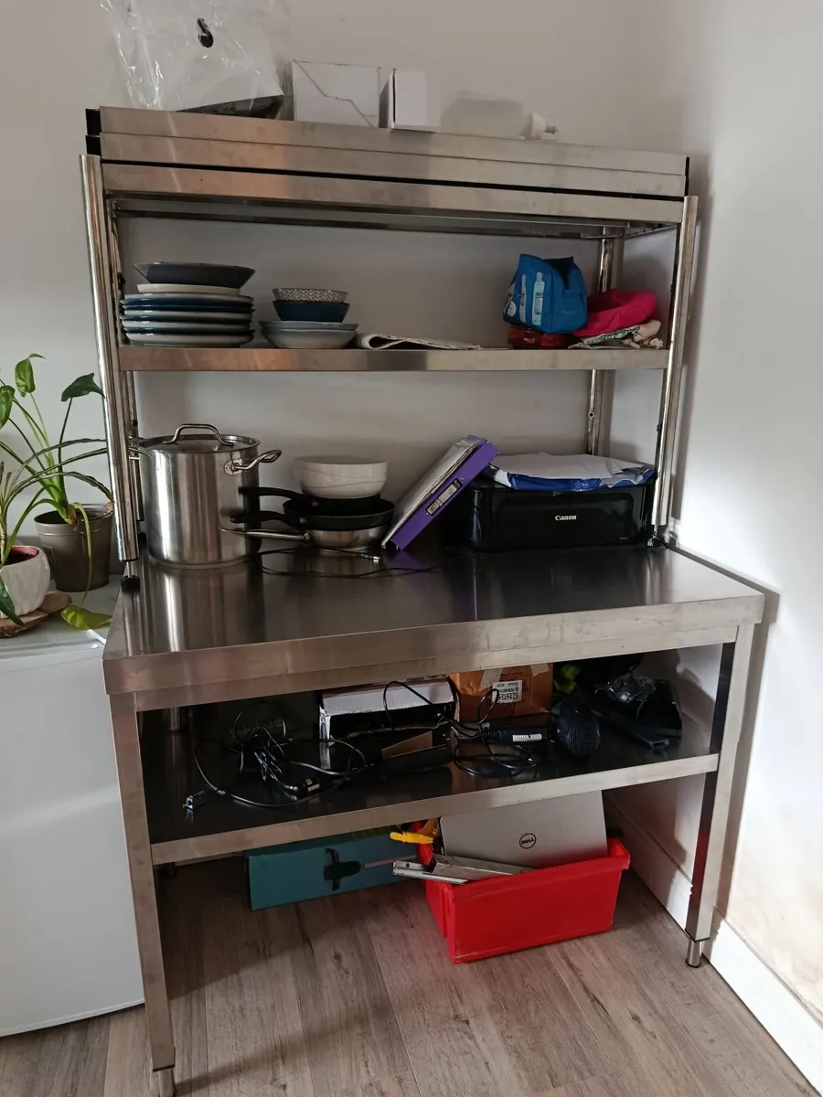 Stainless steel table and 2 standing shelves