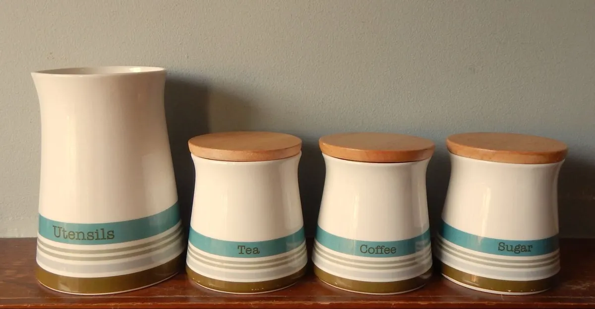 Collection of 4 Retro Kitchen Ceramic Canisters - Image 1