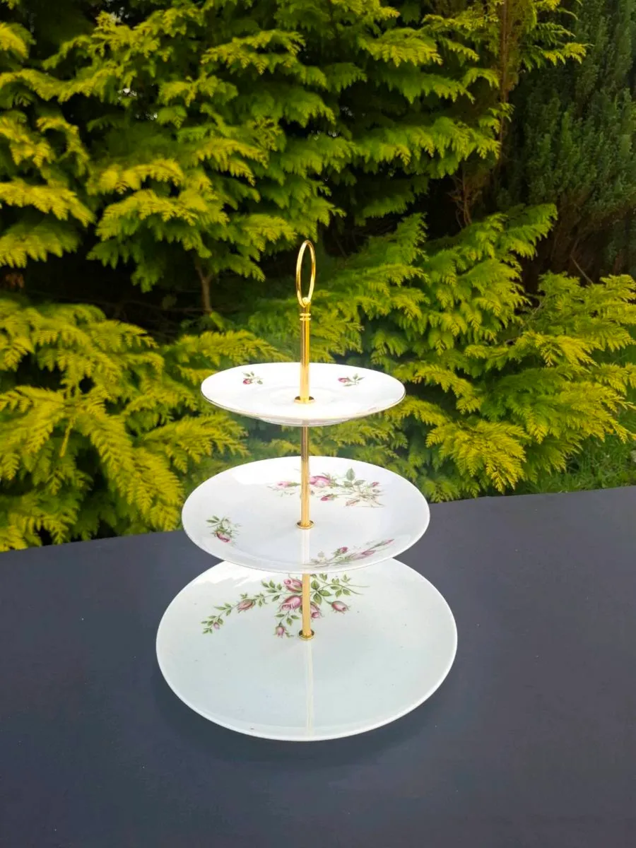 Rose porcelain 3 tiers cake stand postage possible - Image 2