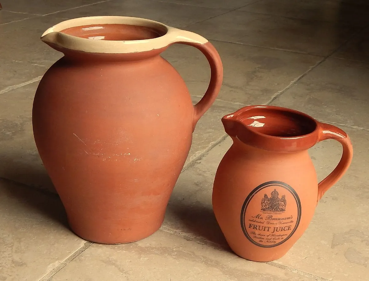 2 Terracotta Jugs with Glazed Rims - Image 1