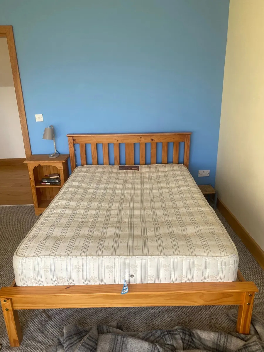 Wooden double bed with mattress - Image 1