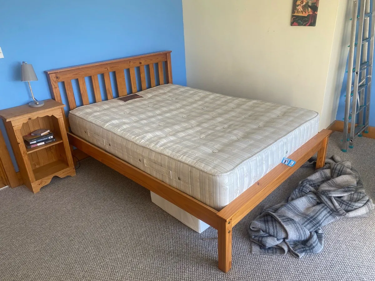 Wooden double bed with mattress - Image 2