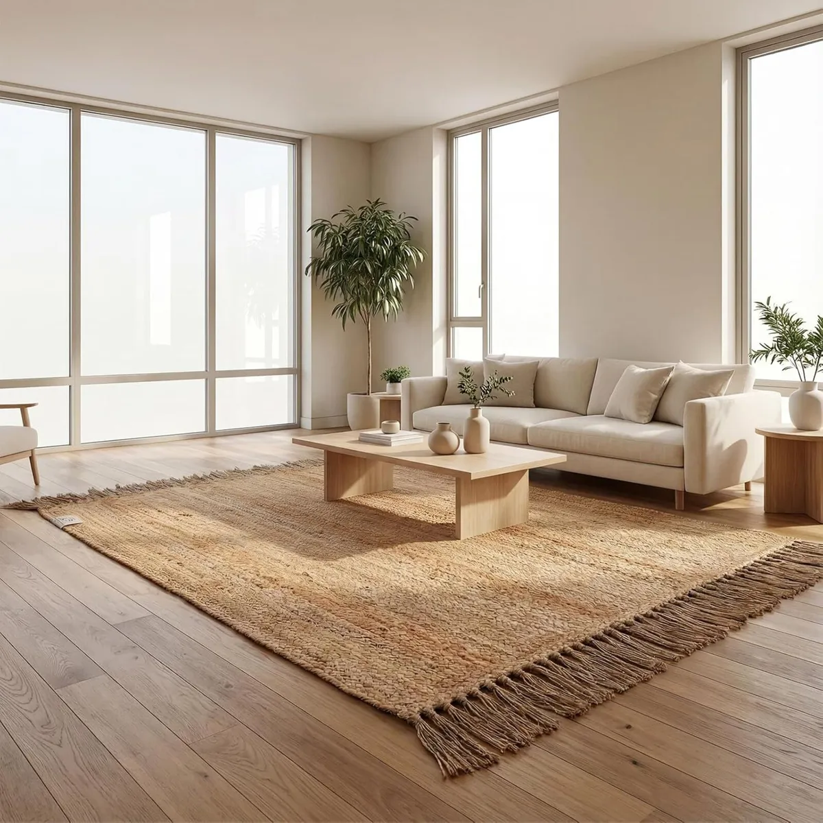 Jute Area Rug 100% Natural Fiber Hand Woven - Image 1