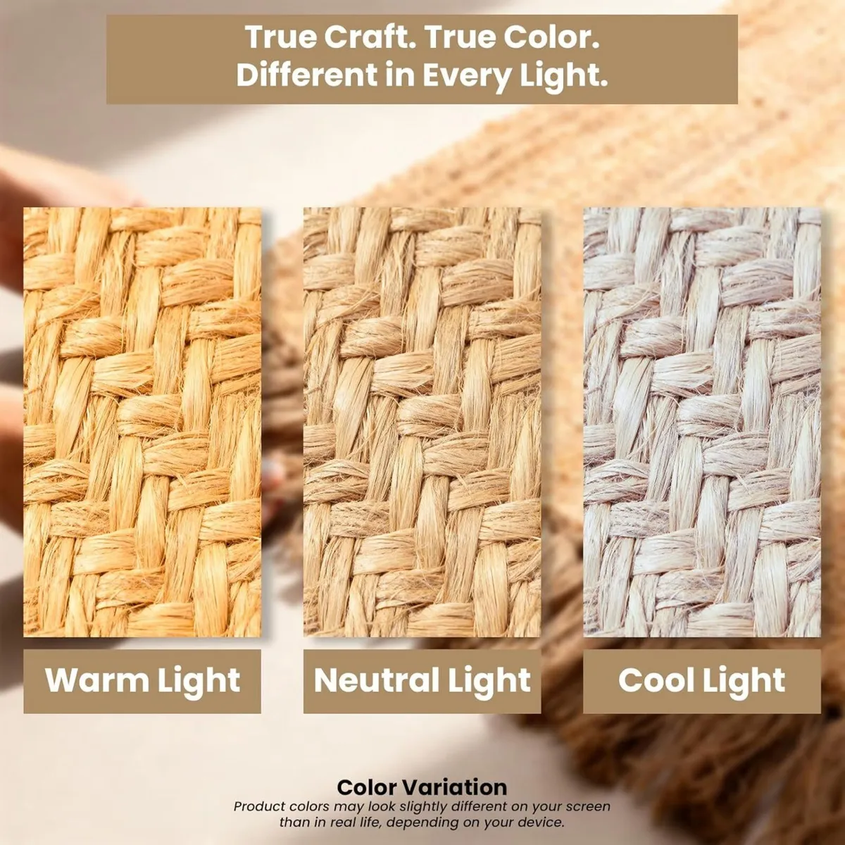 Jute Area Rug 100% Natural Fiber Hand Woven - Image 3