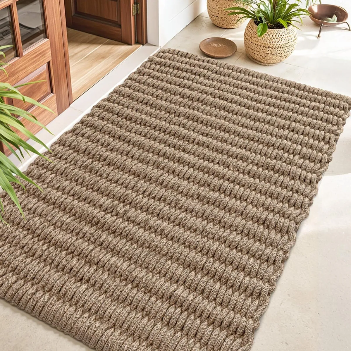 Handwoven Jute Door Mat 80 x 120 cm Natural Fiber - Image 1