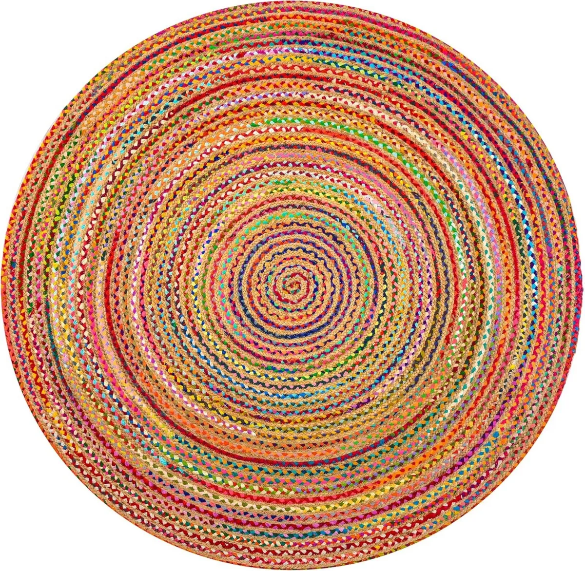 Handmade Chindi Jute Braid Rag Rug Round Multicolo - Image 1