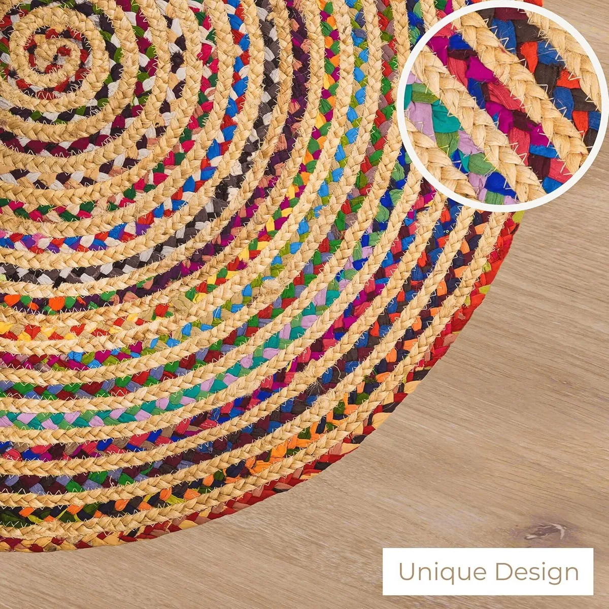 Handmade Chindi Jute Braid Rag Rug Round Multicolo - Image 4