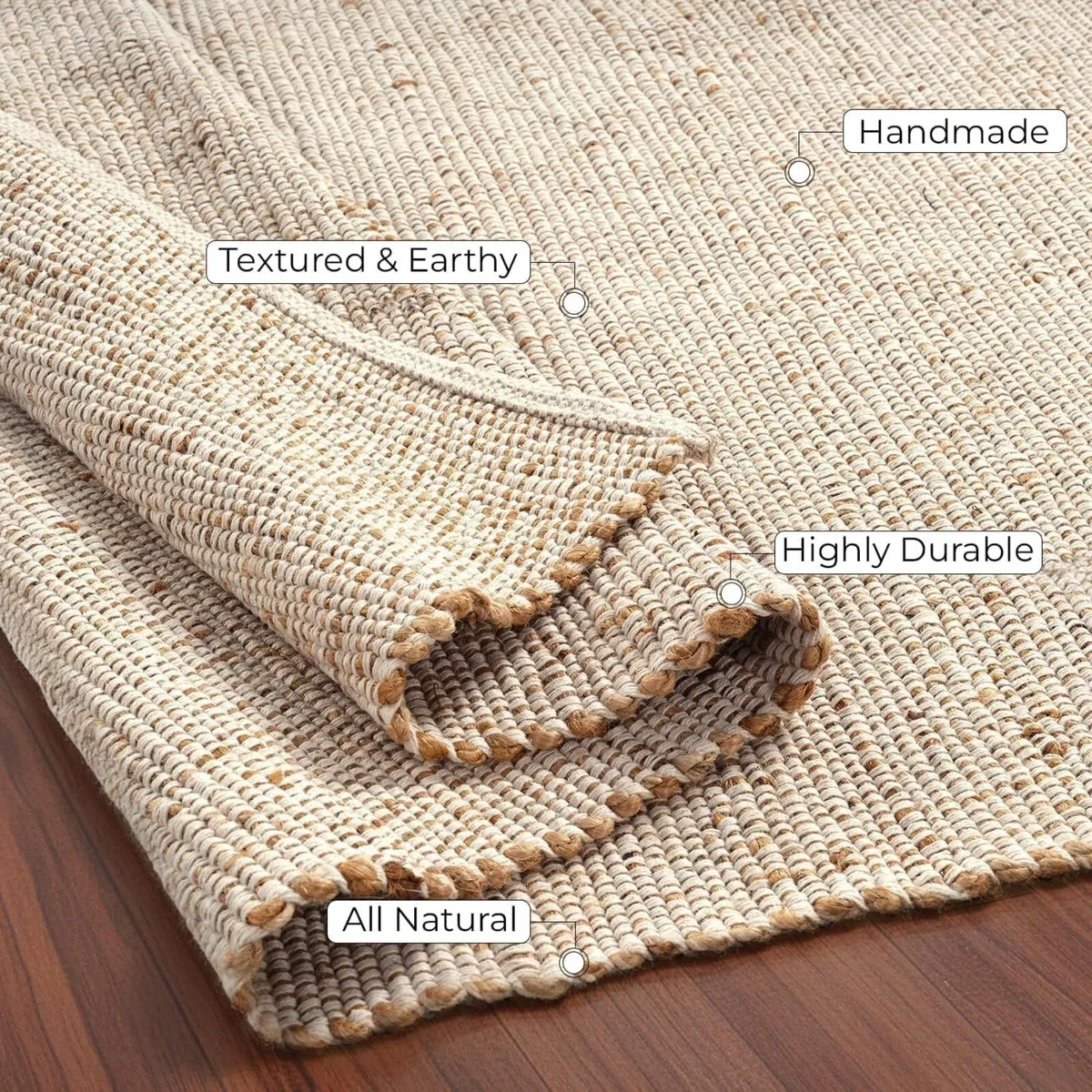 URNISHFUL FINESSE Handwoven Jute Cotton Rug - Image 4