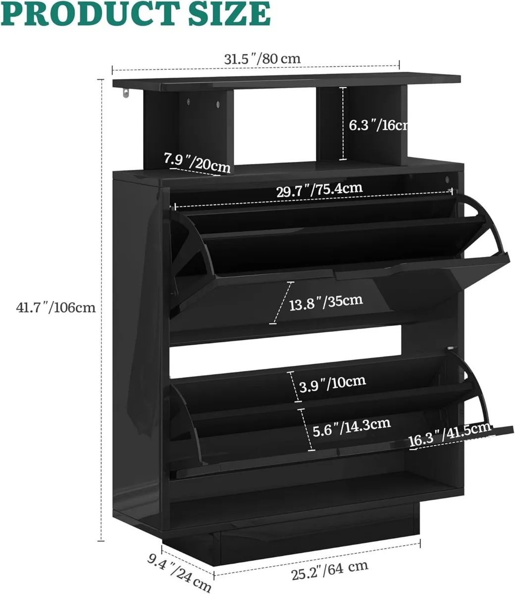 Shoe Storage Cabinet High Gloss Slim Black Space - Image 2