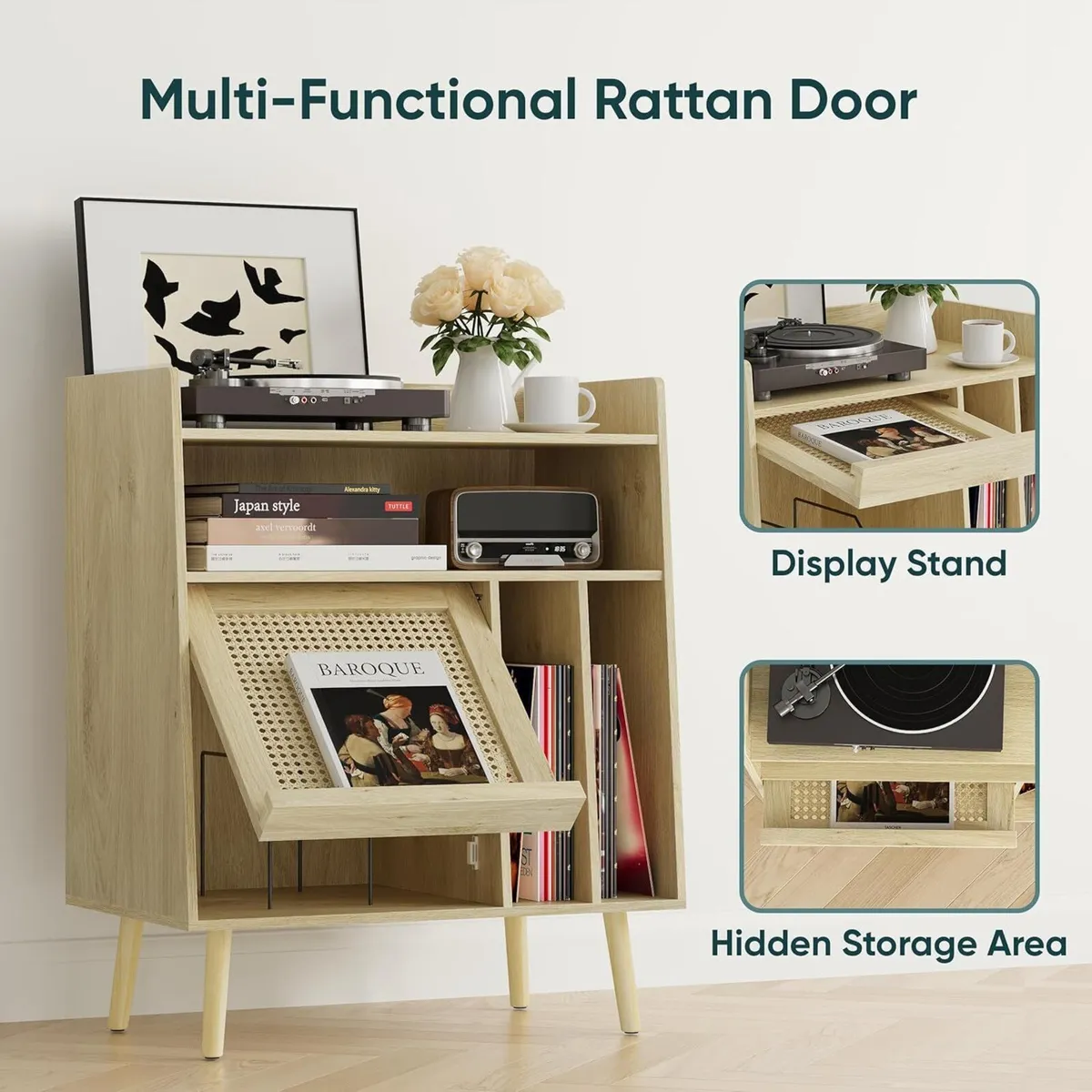 Record Player Stand with Vinyl Storage Table - Image 4