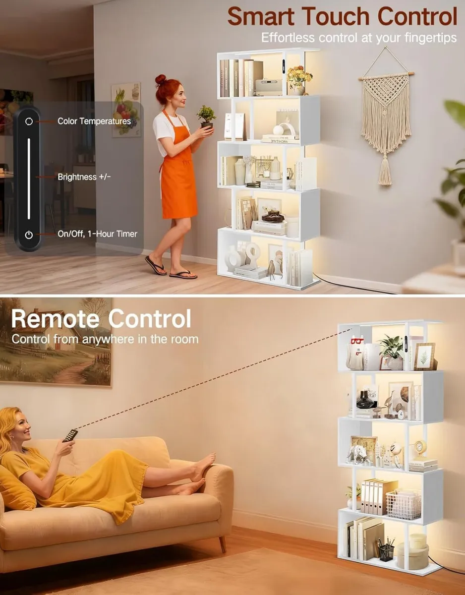 6 Tier S-Shaped Geometric Bookcase with LED Light - Image 3