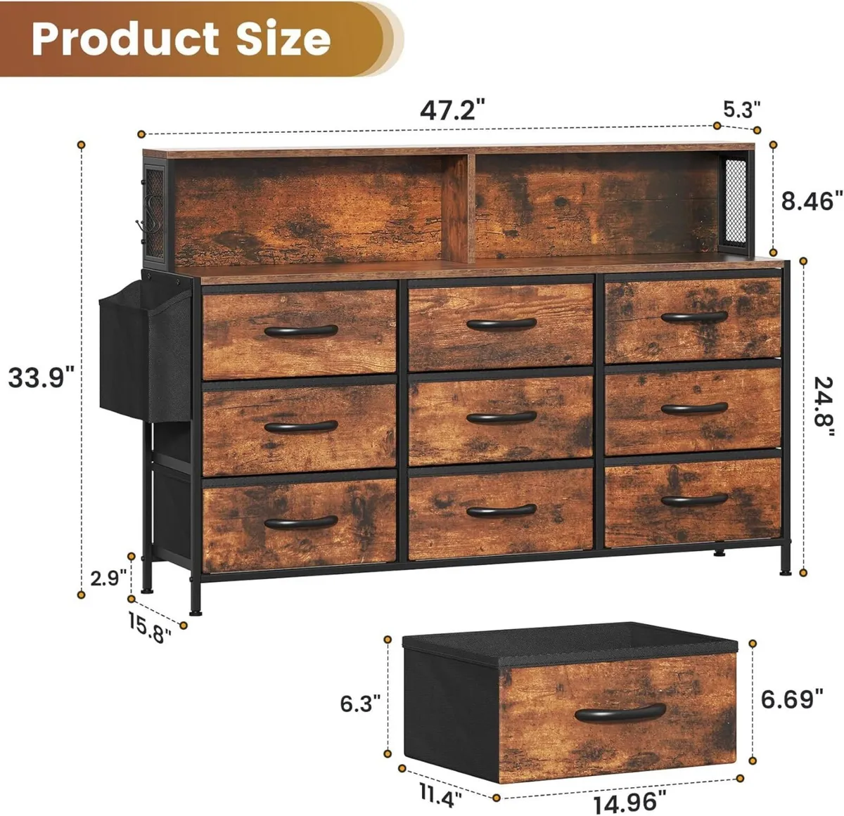 Large Chest of Drawers Bedroom 9 Dresser with - Image 3