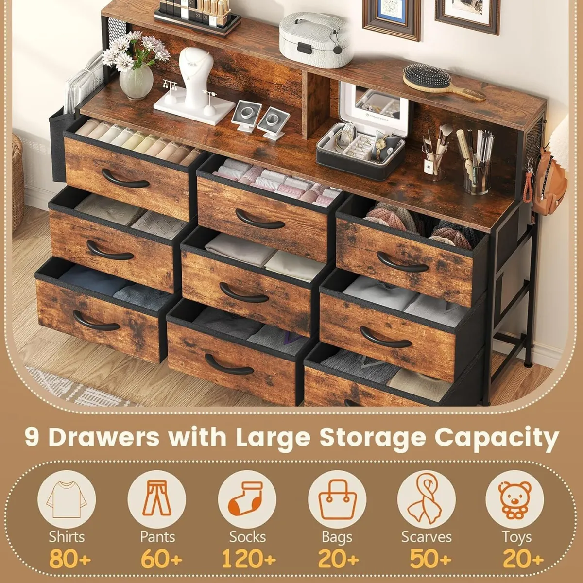 Large Chest of Drawers Bedroom 9 Dresser with - Image 4