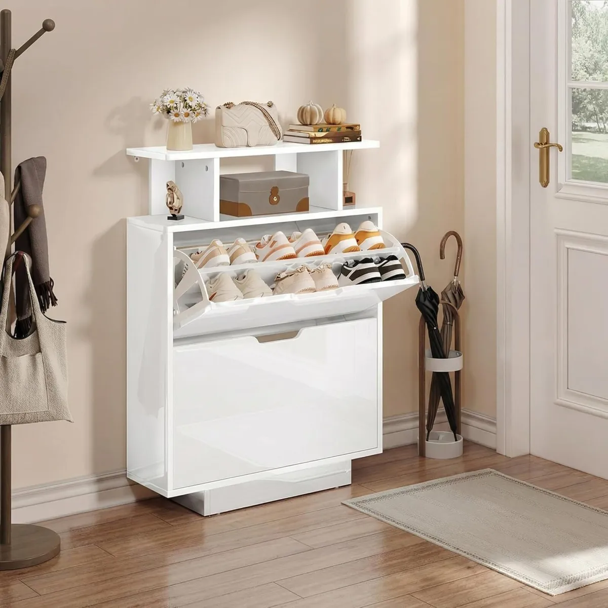 Shoe Storage Cabinet High Gloss Slim Space Saving - Image 1