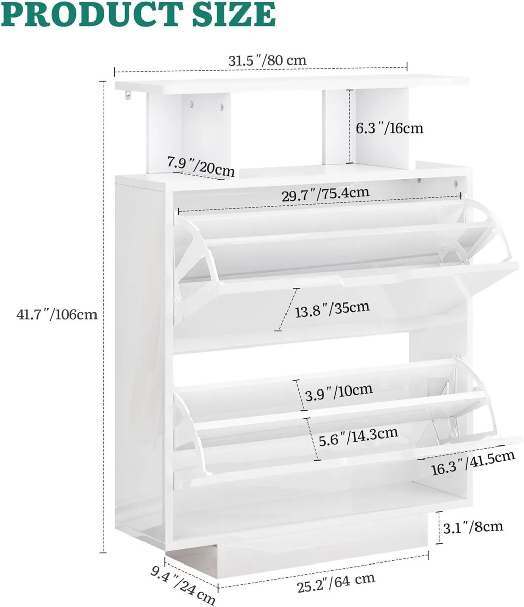 Shoe Storage Cabinet High Gloss Slim Space Saving - Image 2
