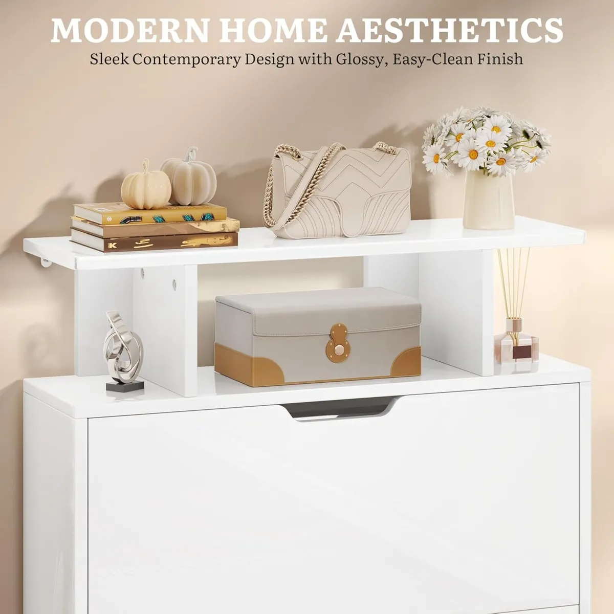 Shoe Storage Cabinet High Gloss Slim Space Saving - Image 4