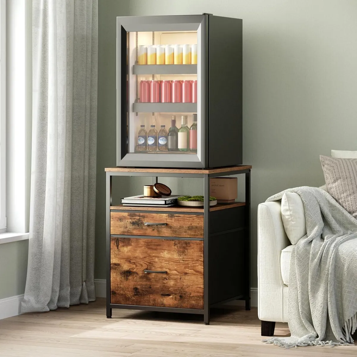 Mini Fridge Stand with 3 Storage Cabinet Beverage - Image 3