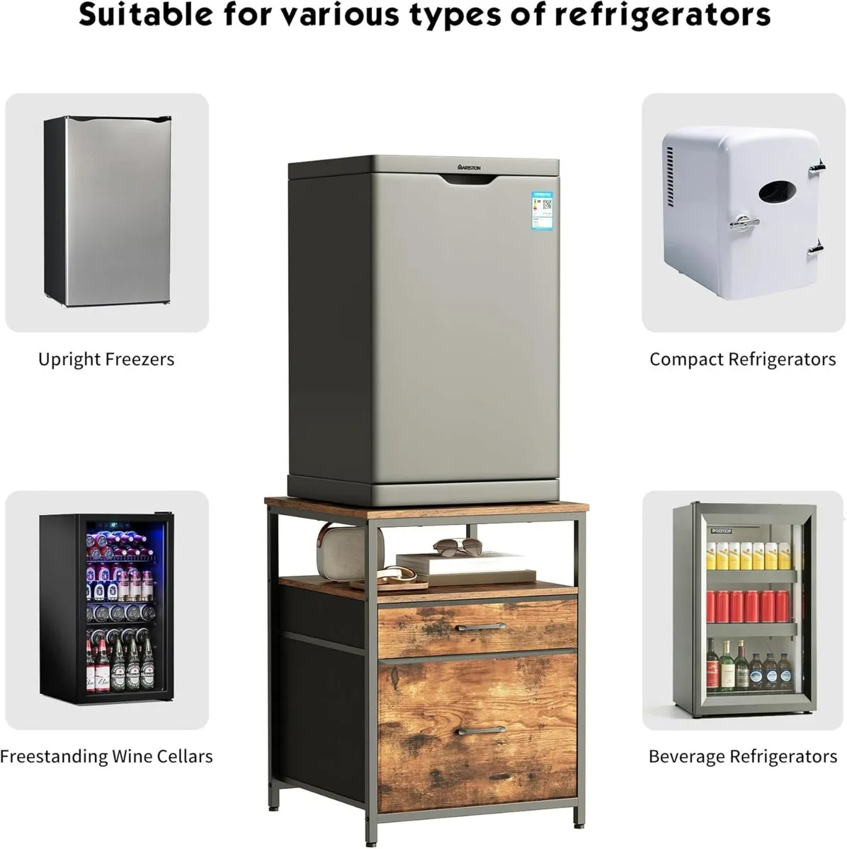 Mini Fridge Stand with 3 Storage Cabinet Beverage - Image 4