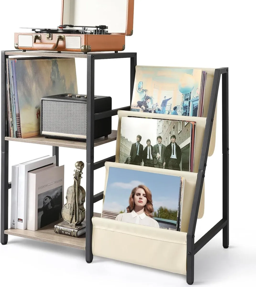 Record Player Stand with 3-Tier Vinyl Storage – - Image 1