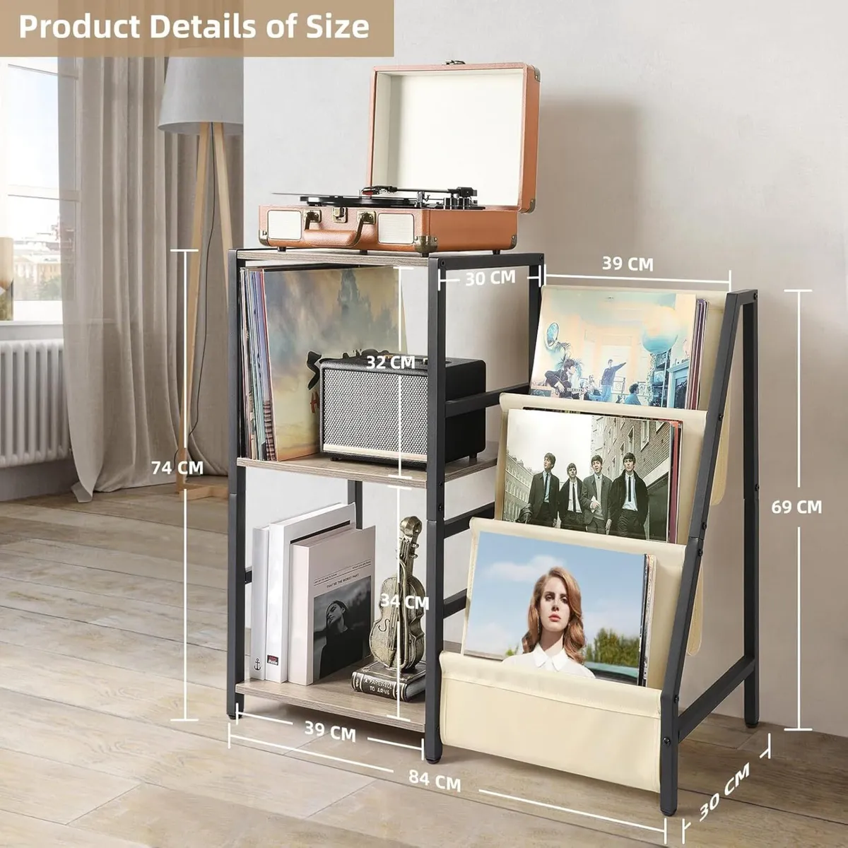 Record Player Stand with 3-Tier Vinyl Storage – - Image 3