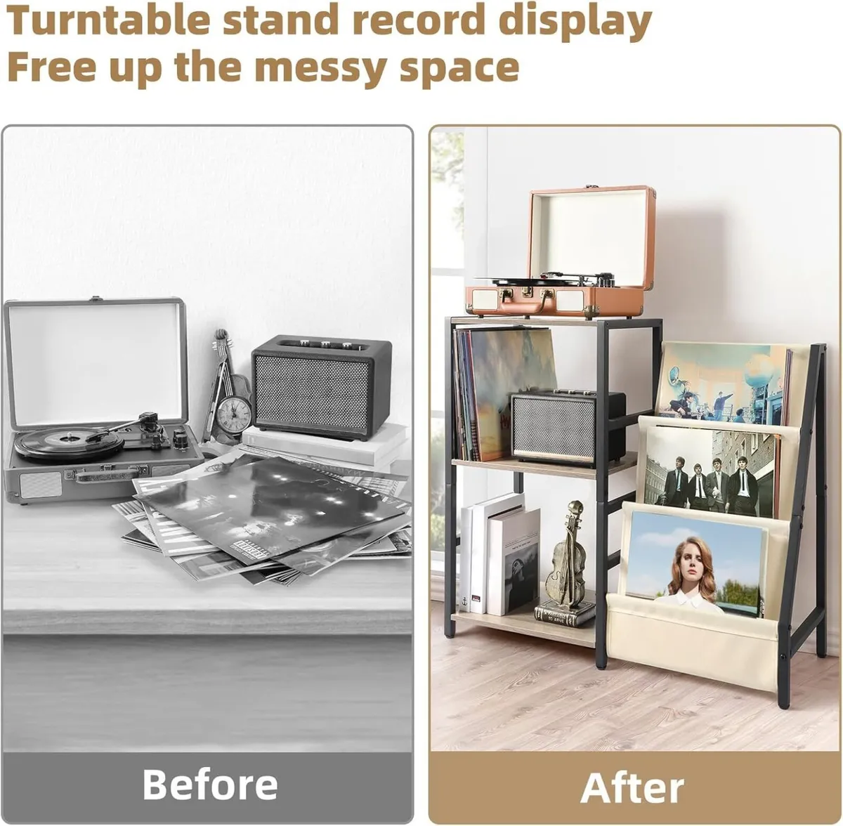 Record Player Stand with 3-Tier Vinyl Storage – - Image 4