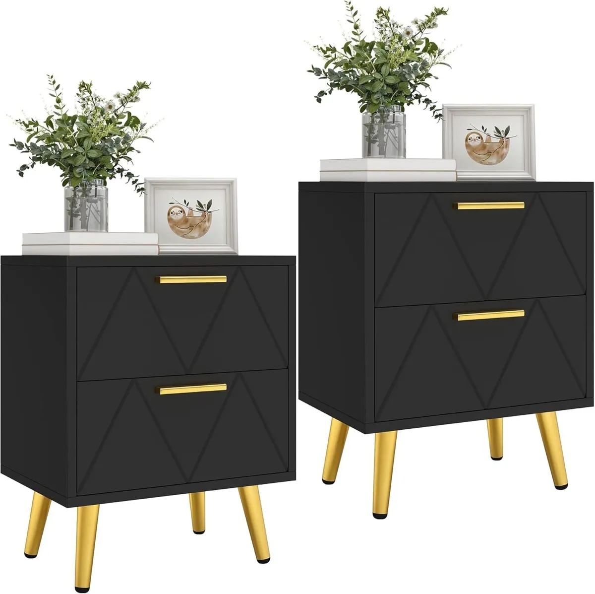 2-Drawer Bedside Table Set of 2 Small Storage - Image 1