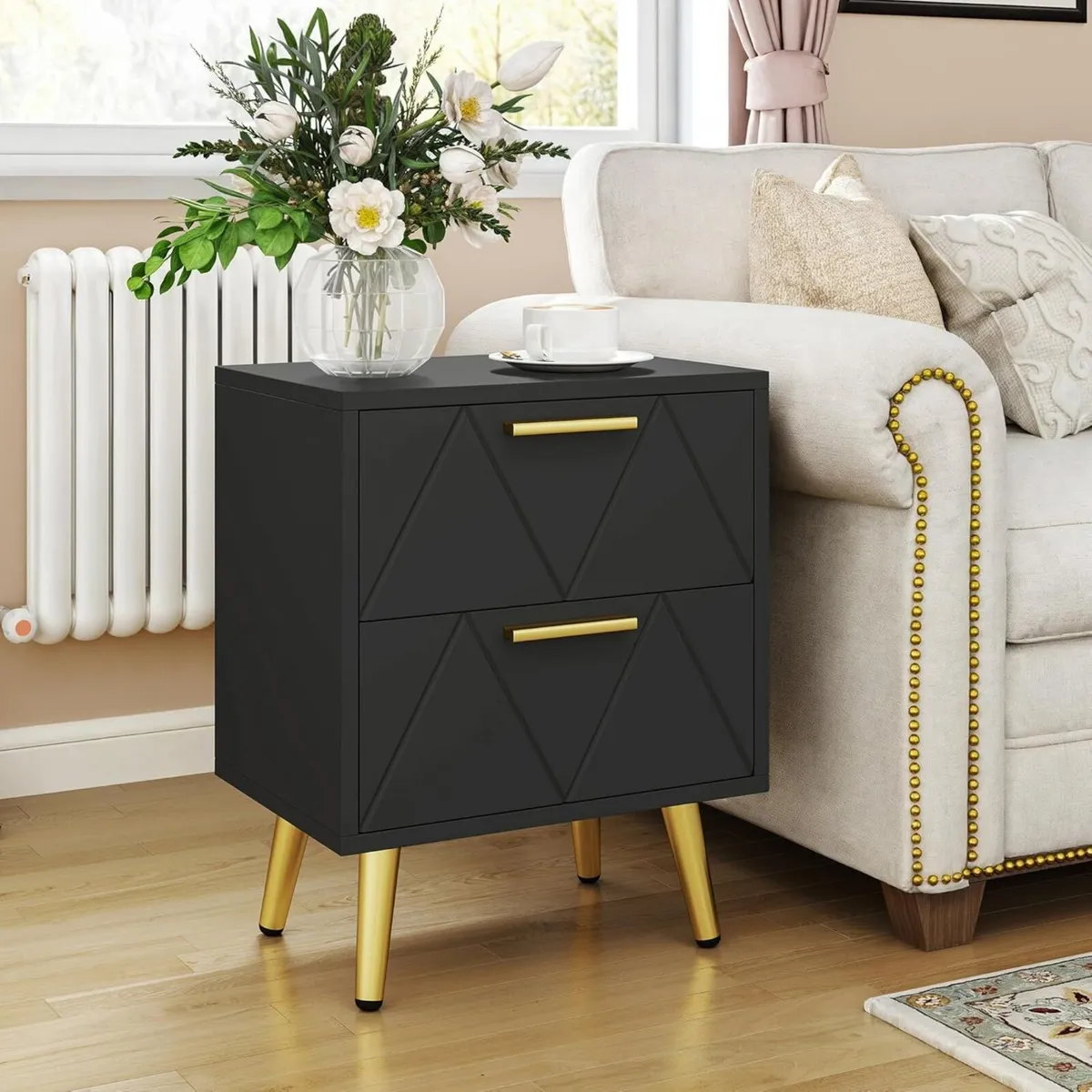 2-Drawer Bedside Table Set of 2 Small Storage - Image 2